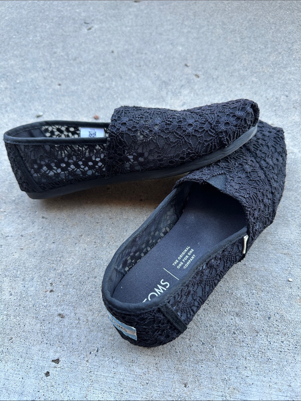 Toms Black Lace Alpargata Slip-Ons